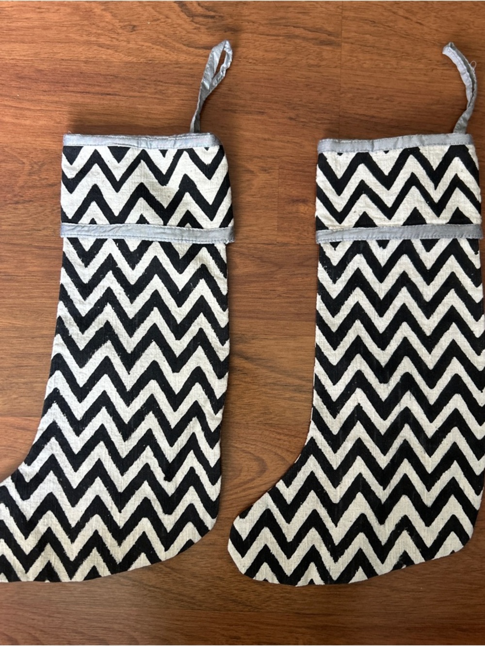 JOYN Black and White Chevron Holiday Christmas Stockings - Set of 2